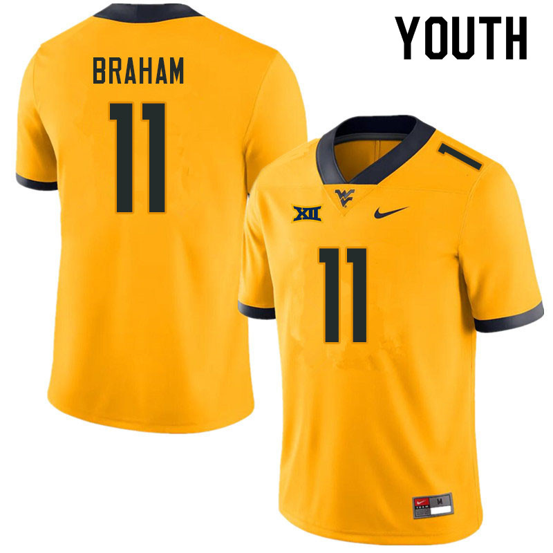 Youth #11 Cortez Braham West Virginia Mountaineers College Football Jerseys Sale-Gold - Click Image to Close